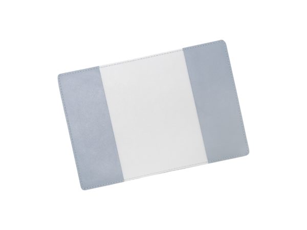 Обложка для паспорта из гладкой кожи голубого цвета с белой отделкой